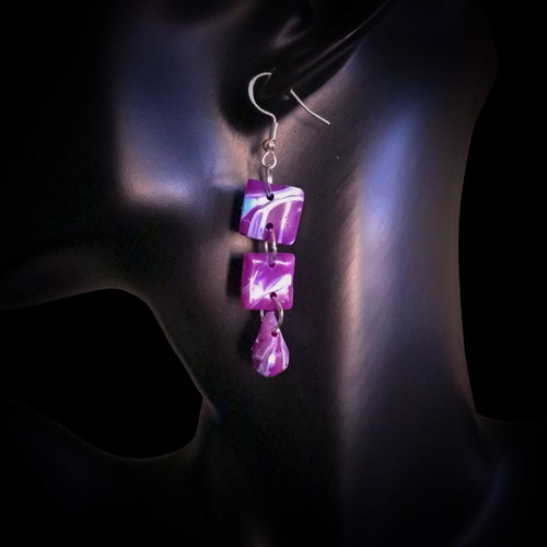 Handmade recycled plastic earrings blue and purple, new