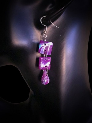 Handmade recycled plastic earrings blue and purple, new