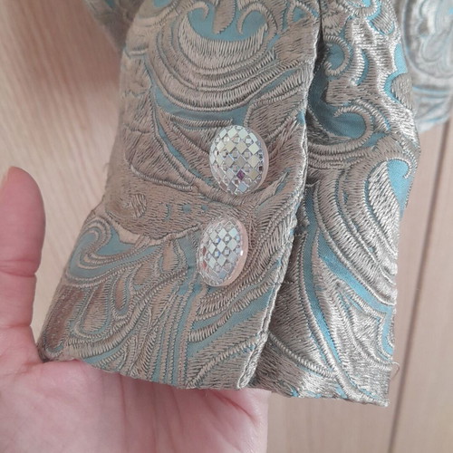 Brocade jacket spring like new, beige and turquoise