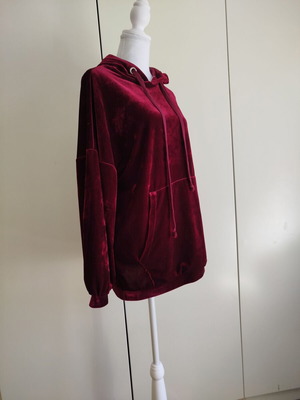 Zara βελούδινη μπλούζα με κουκούλα σε μπορντό, oversized γραμμή