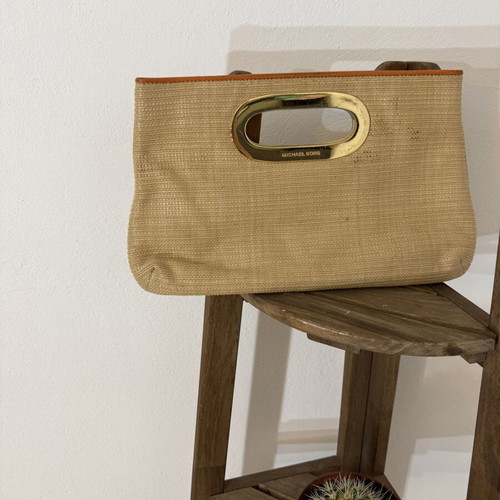Michael Kors straw handbag medium, used, orange and gold
