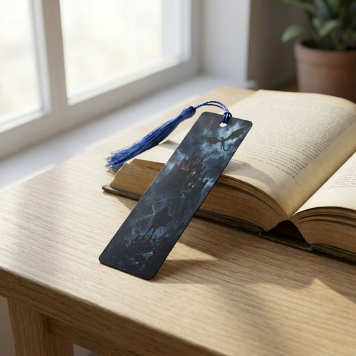 Aluminum fantasy bookmark with dragon and blue tassel new