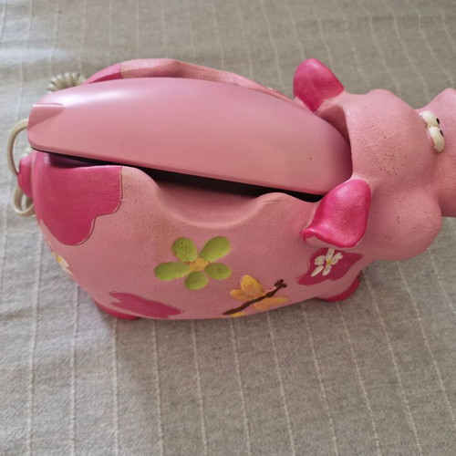 Vintage analog home phone pig-shaped used, pink