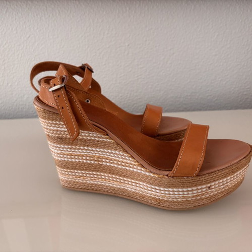 Women's leather platform espadrilles size 38 used camel tan