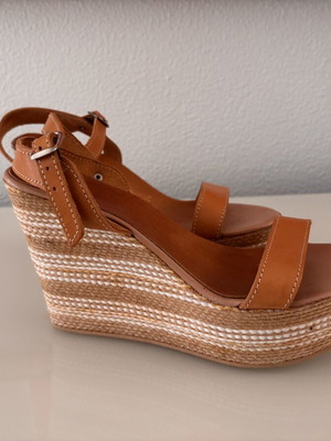 Women's leather platform espadrilles size 38 used camel tan