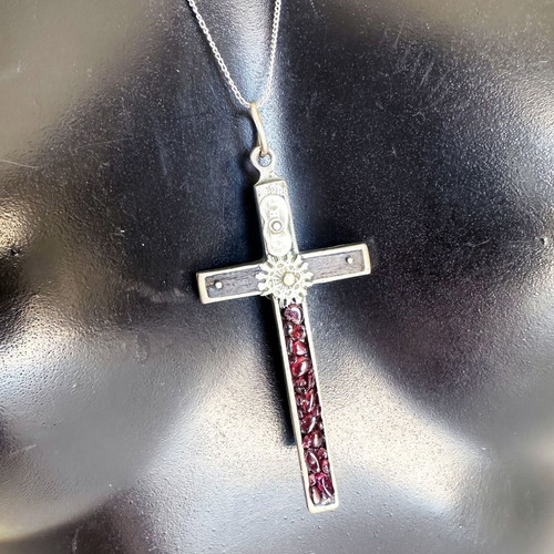 Antique French Cross Pendant with Garnets used, late 19th century
