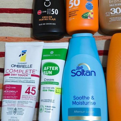 Sunscreens used, pack of 11 almost full and half full
