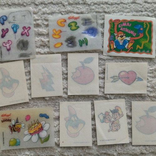 Rare Kellogg's tattoo stickers used, collectible pack