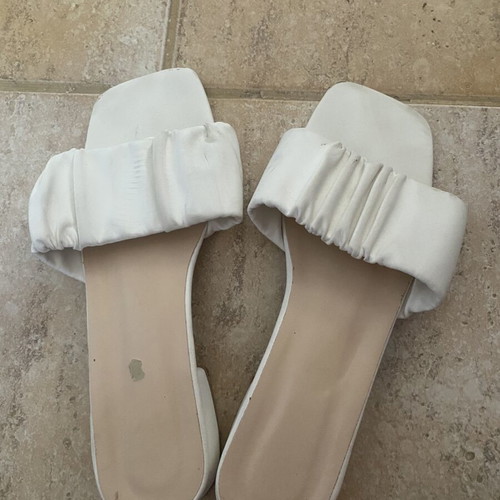White ruched low heel mules size 38 like new