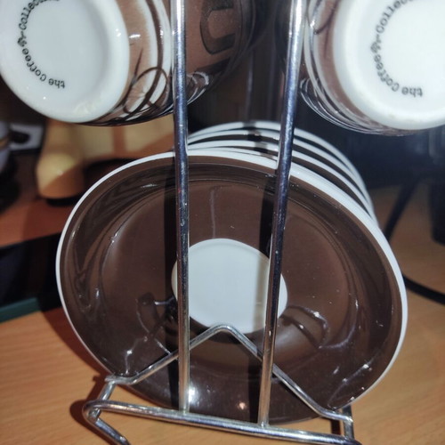 Espresso or Greek Coffee Cups Set with Stainless Steel Holder, New