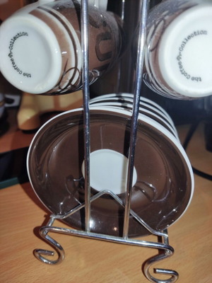 Espresso or Greek Coffee Cups Set with Stainless Steel Holder, New