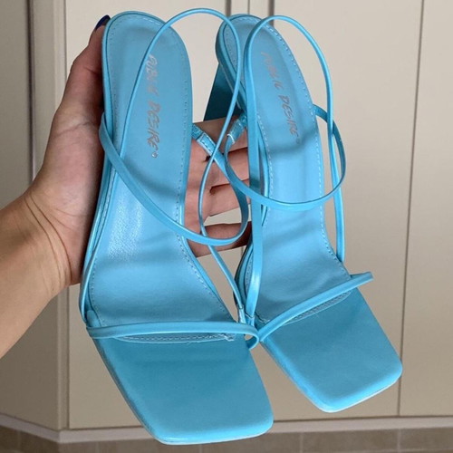 Public Desire Halley block heels aqua blue pumps new size 39