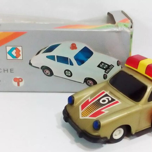 Vintage wind-up toy car used Greek made Vasileiadis Porsche