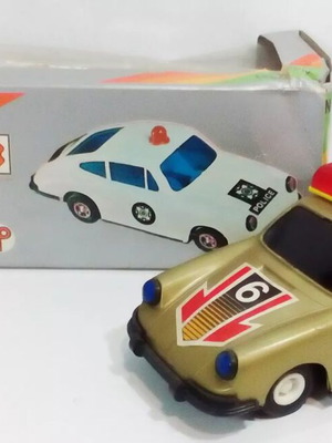 Vintage wind-up toy car used Greek made Vasileiadis Porsche