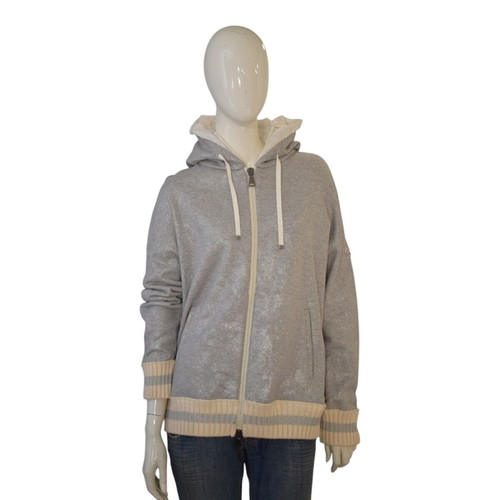 Moncler Maglia Cardigan metallic silver hoodie, size L