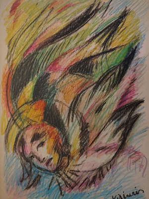 Oi Peptokotes pastel oil artwork on cardboard like new