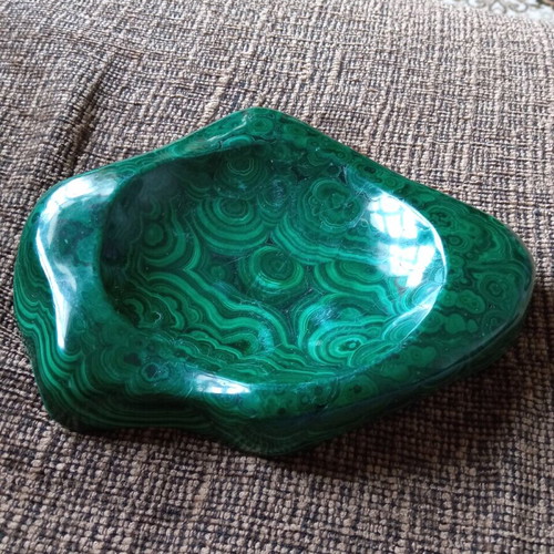 Malachite mineral ashtray used, green