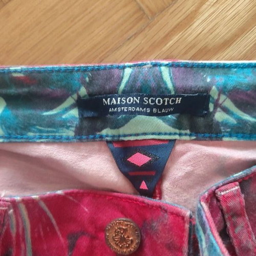 Maison Scotch tropical cotton denim pants size S like new, pink multicolor
