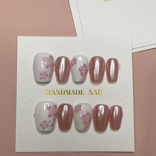Press-On Nails handmade with floral design, new
