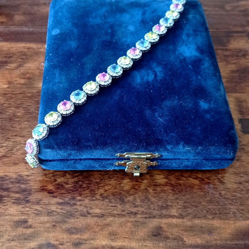 Galerie Tsangarakis Riviera bracelet used, platinum plated 925 silver with topaz and sapphires