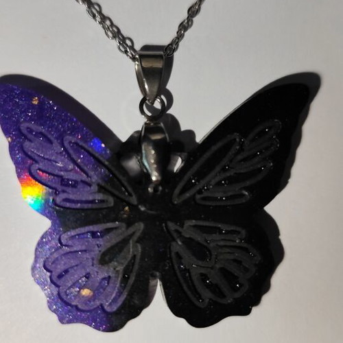 Handmade butterfly set with iridescent rainbow effect and heart earrings