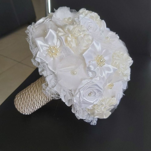 Bridal bouquet handmade, fabric, new in white and ivory shades