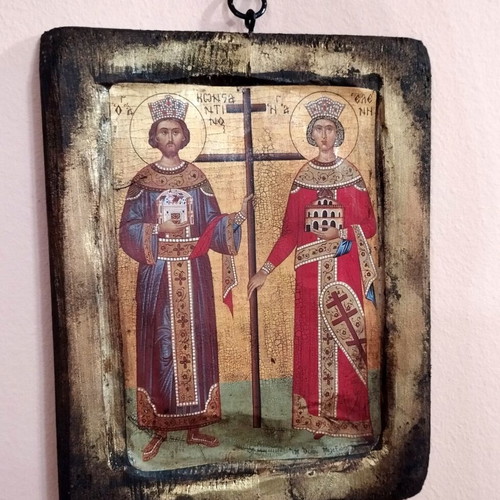 Handmade aged icon of Saint Constantine and Saint Helen new