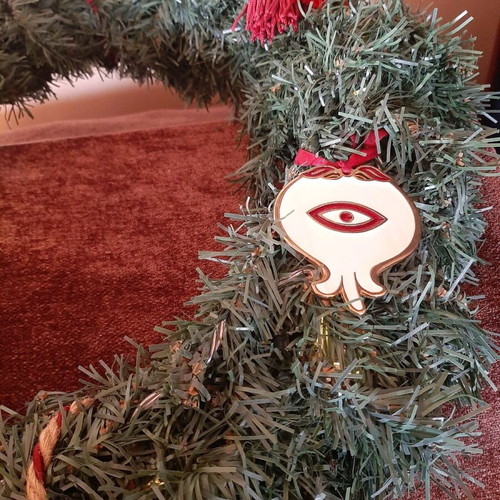 Handmade Christmas wreath with charms and battery lights