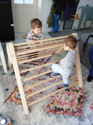 Wooden climbing triangle used, suitable for twins