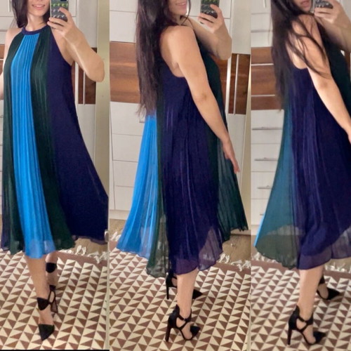 Massimo Dutti Pleated Halter Dress new, blue and green, sizes M and L