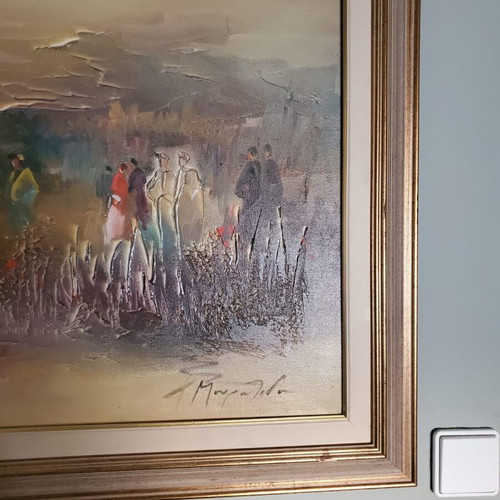 Apovrado Stin Exohi Oil Painting like new with gold-silver embossed texture