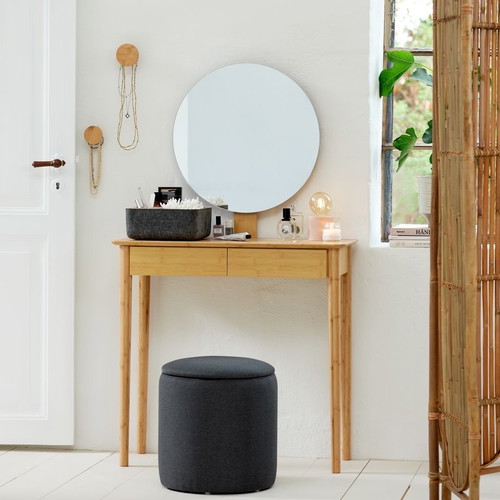 Pouf with storage in dark gray fabric new