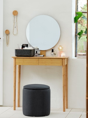 Pouf with storage in dark gray fabric new