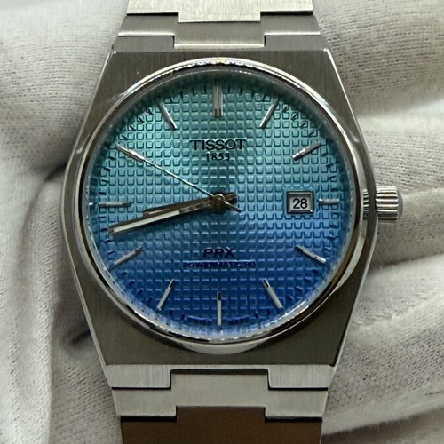 Tissot PRX Powermatic 80 watch, sky blue gradient