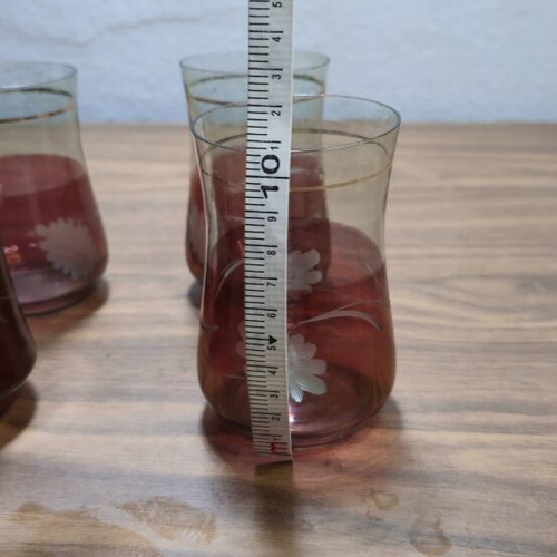Vintage Two-Tone Glass Set with Pitcher and 4 Glasses like new
