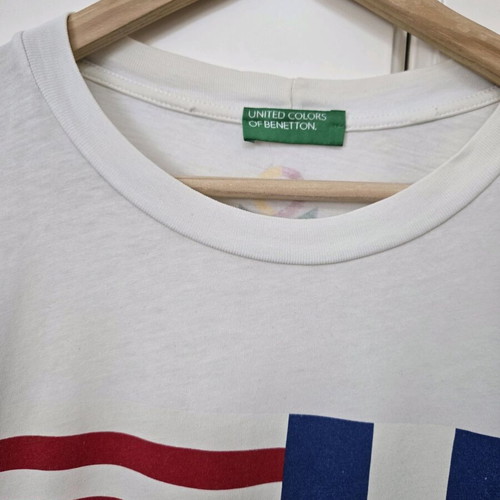 Benetton T-shirt teen cotton like new, size S, white multicolor