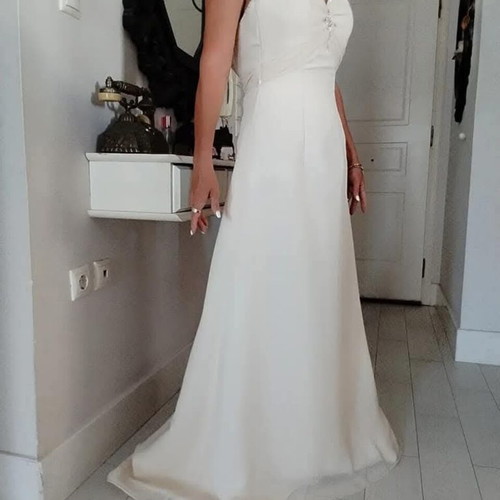Wedding dress size 36, like new, open back, beige