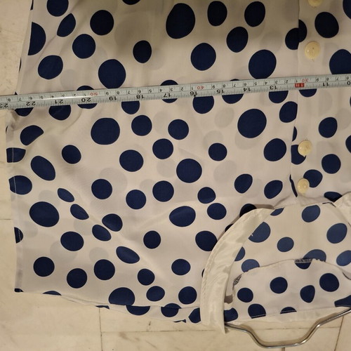 Polka Dot Shirt white with blue asymmetrical dots, like new, size L