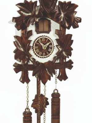 Black Forest cuckoo clock handmade carved with music and deer head