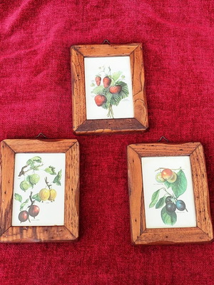 Wooden framed mini prints collection of 3, like new