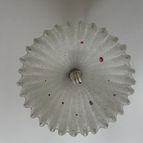 White ceiling light with silver chain, glass