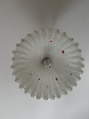 White ceiling light with silver chain, glass