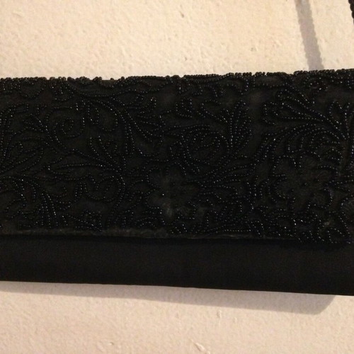 Vintage evening clutch bag black with beads used