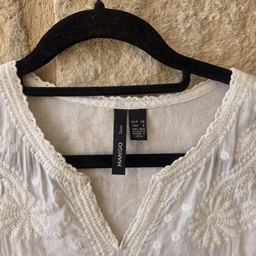 Mango White Cotton Embroidered V-Neck Tunic Dress like new