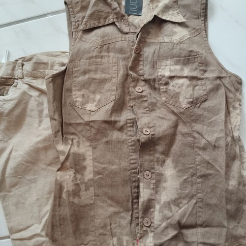 Linen set bell-bottom pants and vest, size S, like new, beige