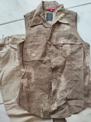 Linen set bell-bottom pants and vest, size S, like new, beige