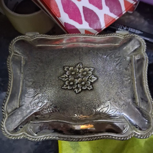 Vintage silver-plated jewelry box with floral design