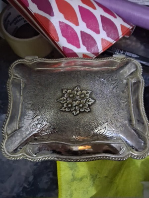 Vintage silver-plated jewelry box with floral design