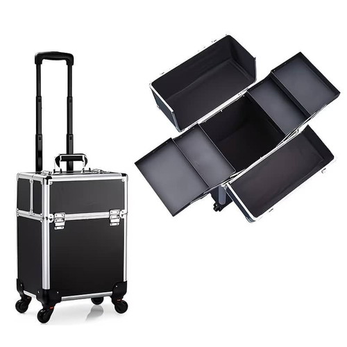Aluminum Rolling Makeup Case black, like new, ideal for travel
