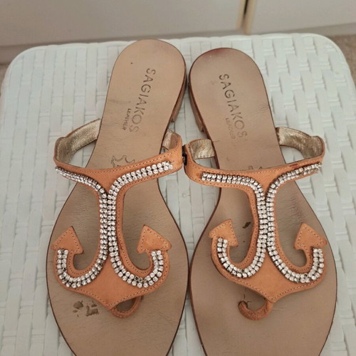 Sagiakos leather vintage summer flat sandals beige